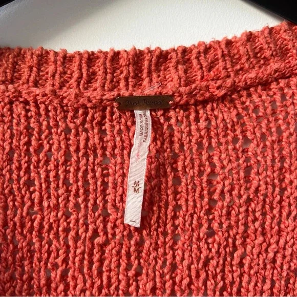 Free People V-Neck Crochet Boho Sweater - Burnt Orange - Size M - Picture 9 of 12